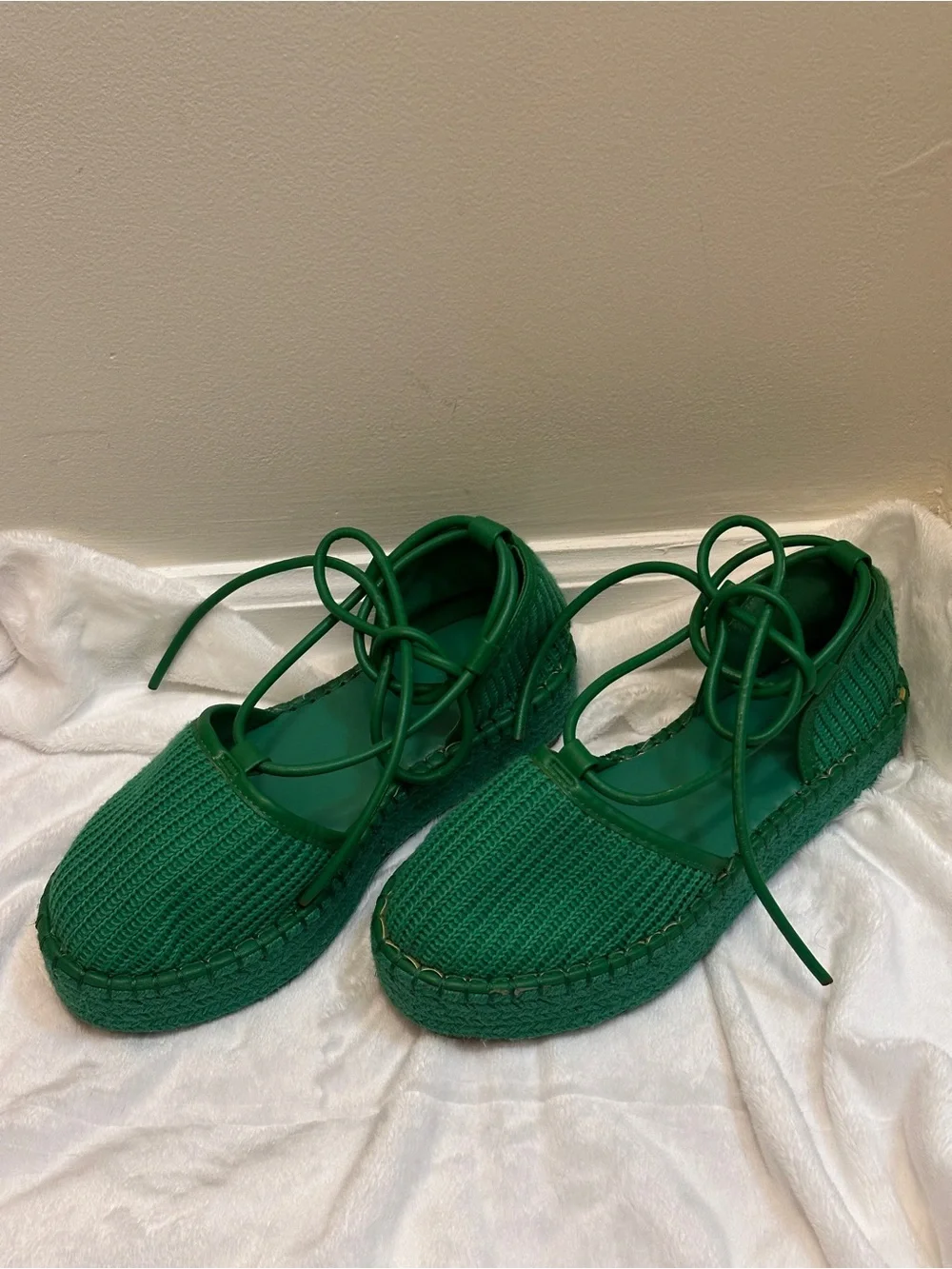 ASOS Design Green Juggle Espadrilles Braided Strap Lace Up Round Platform Sandal